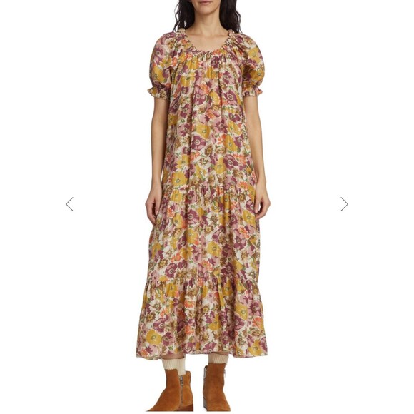 The Great The Chateau Maxi Dress Golden Lilac Flower Floral Silk - Picture 1 of 12